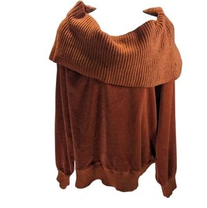 Rust Anthropologie Daily Practice Rib Cowl Neck Comfy Sweater Oversized Size XL